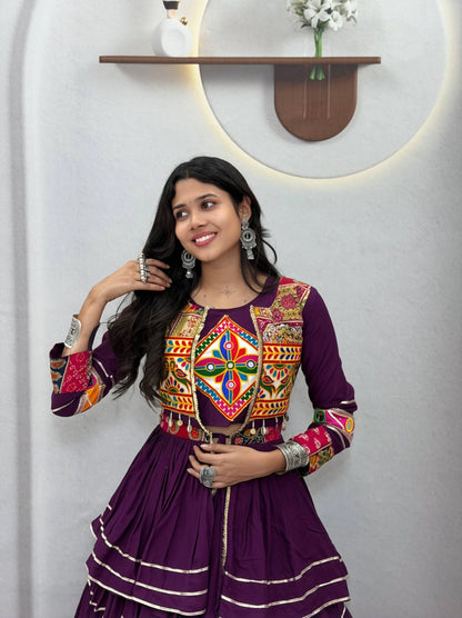 Shree Ram Creation Navratri Special Gamathi Work Lehenga Choli with Koti