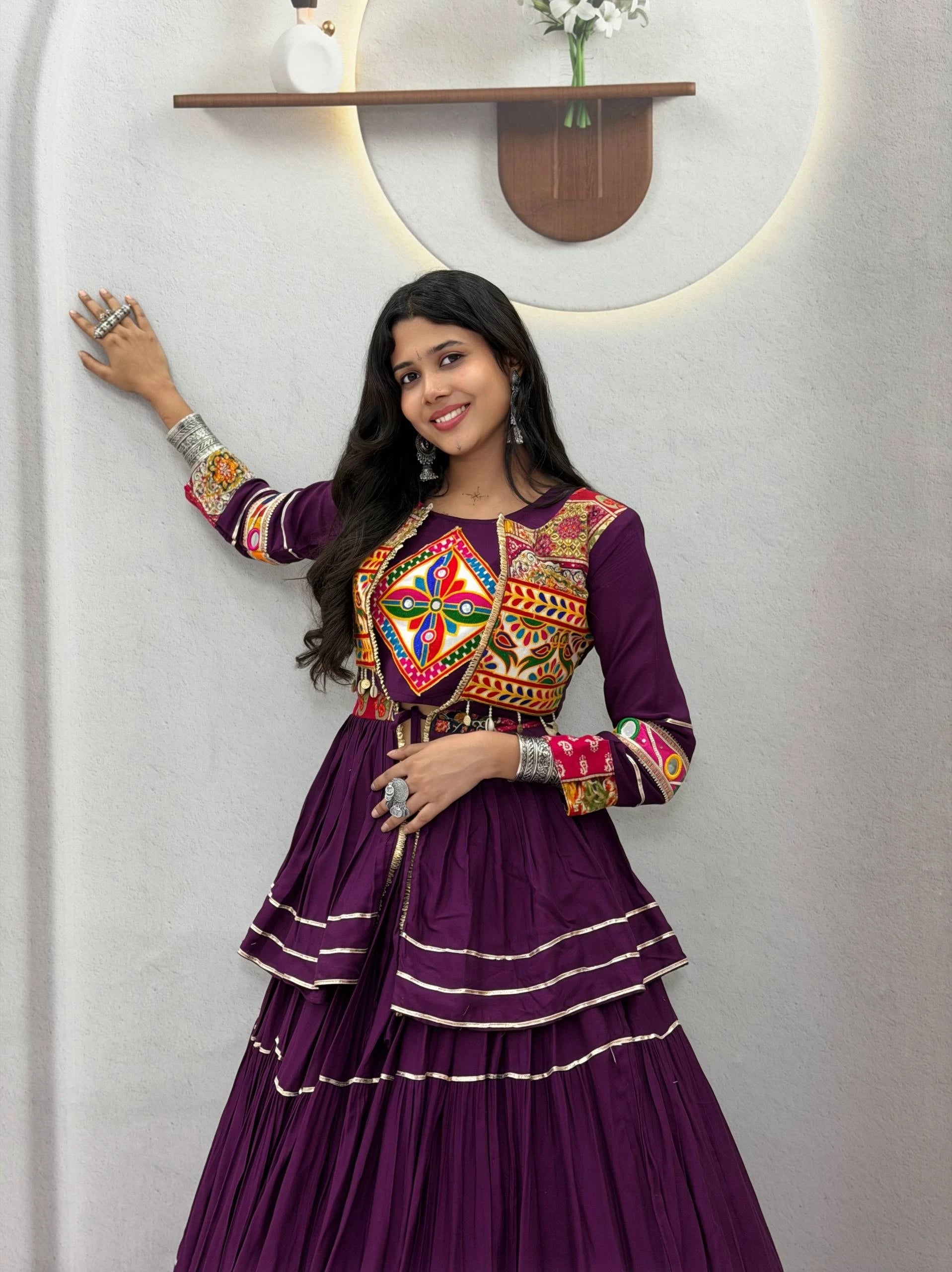 Shree Ram Creation Navratri Special Gamathi Work Lehenga Choli with Koti