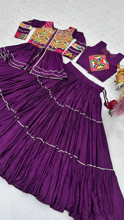 Shree Ram Creation Navratri Special Gamathi Work Lehenga Choli with Koti
