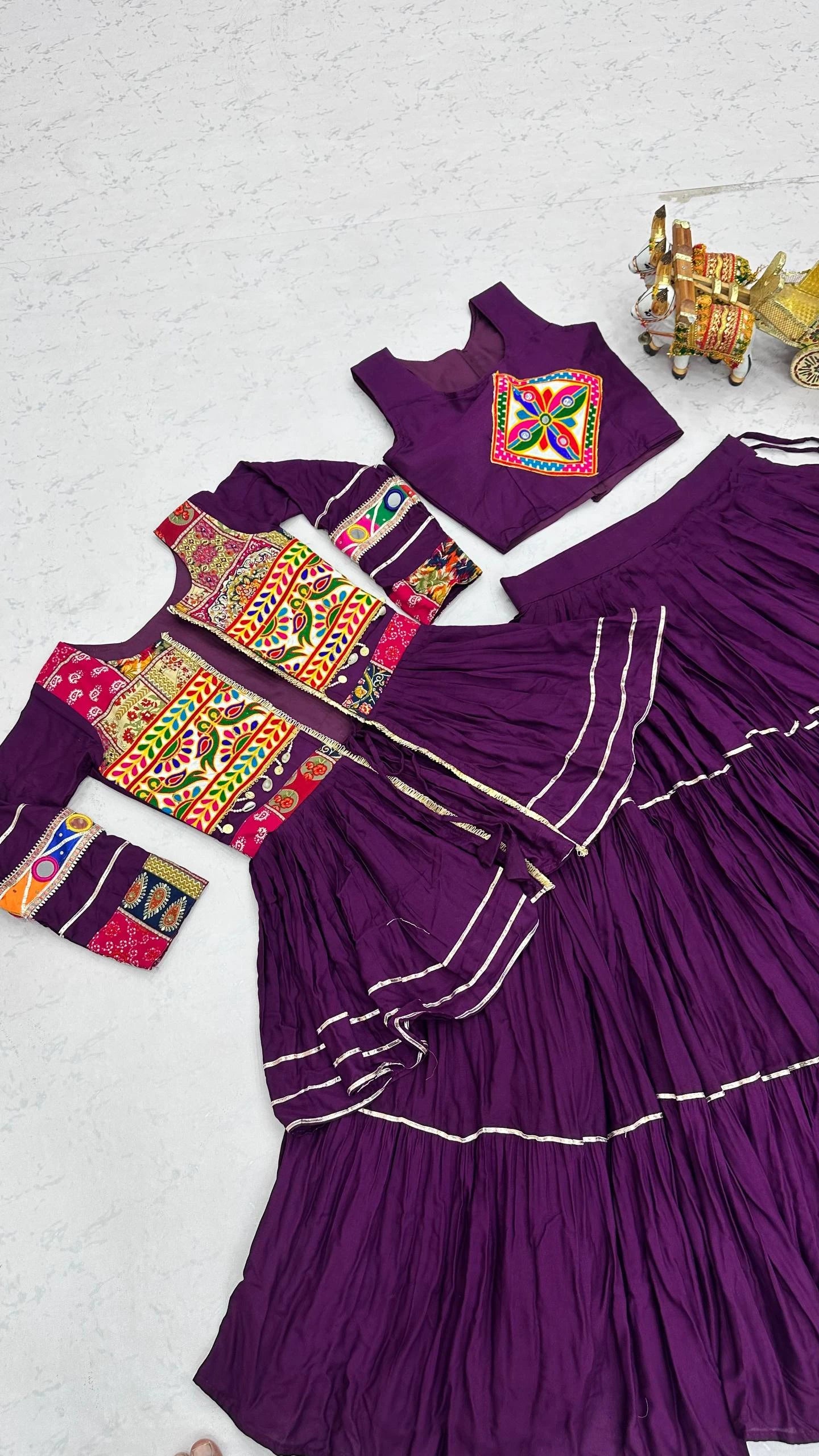 Shree Ram Creation Navratri Special Gamathi Work Lehenga Choli with Koti