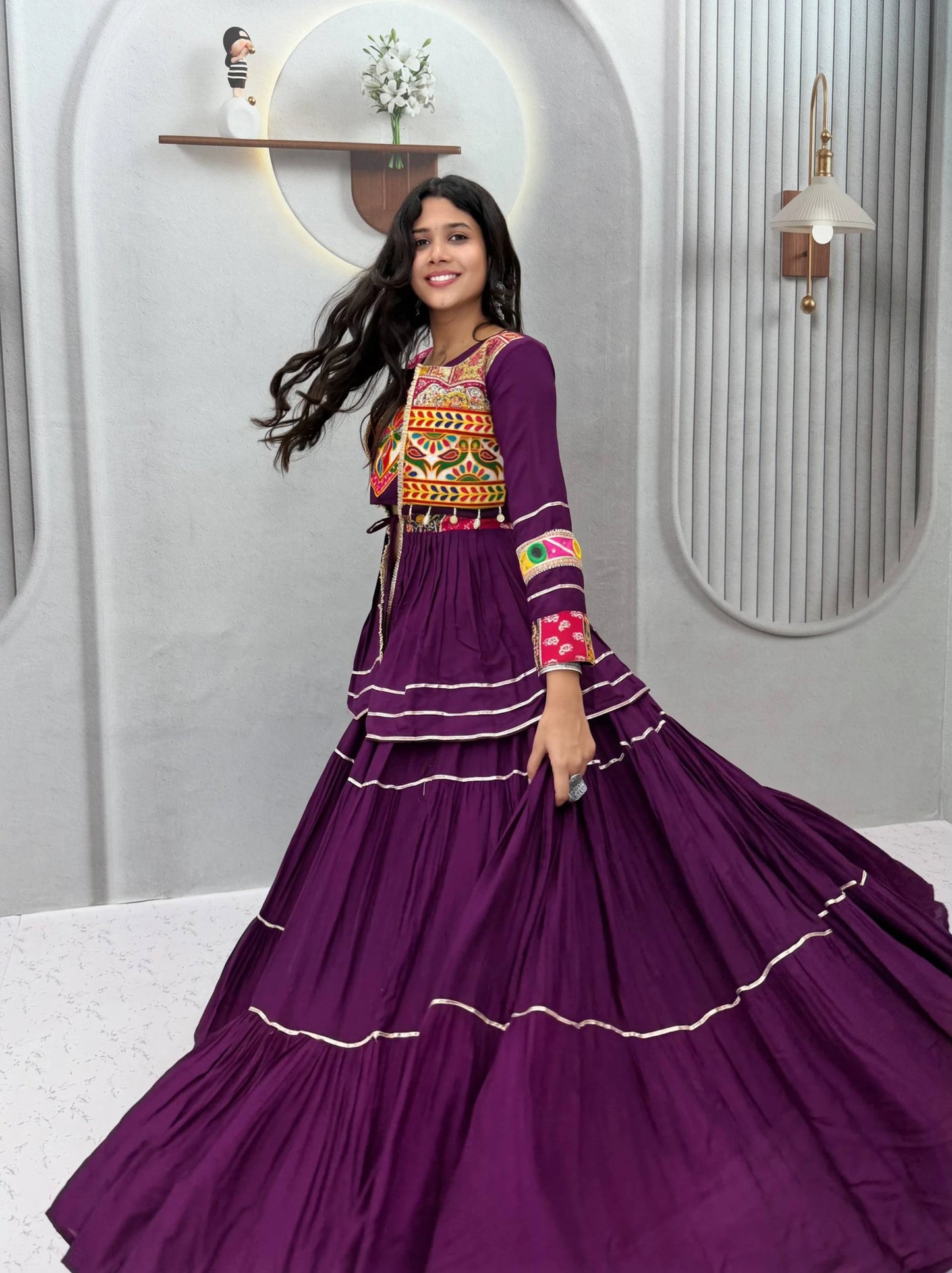 Shree Ram Creation Navratri Special Gamathi Work Lehenga Choli with Koti