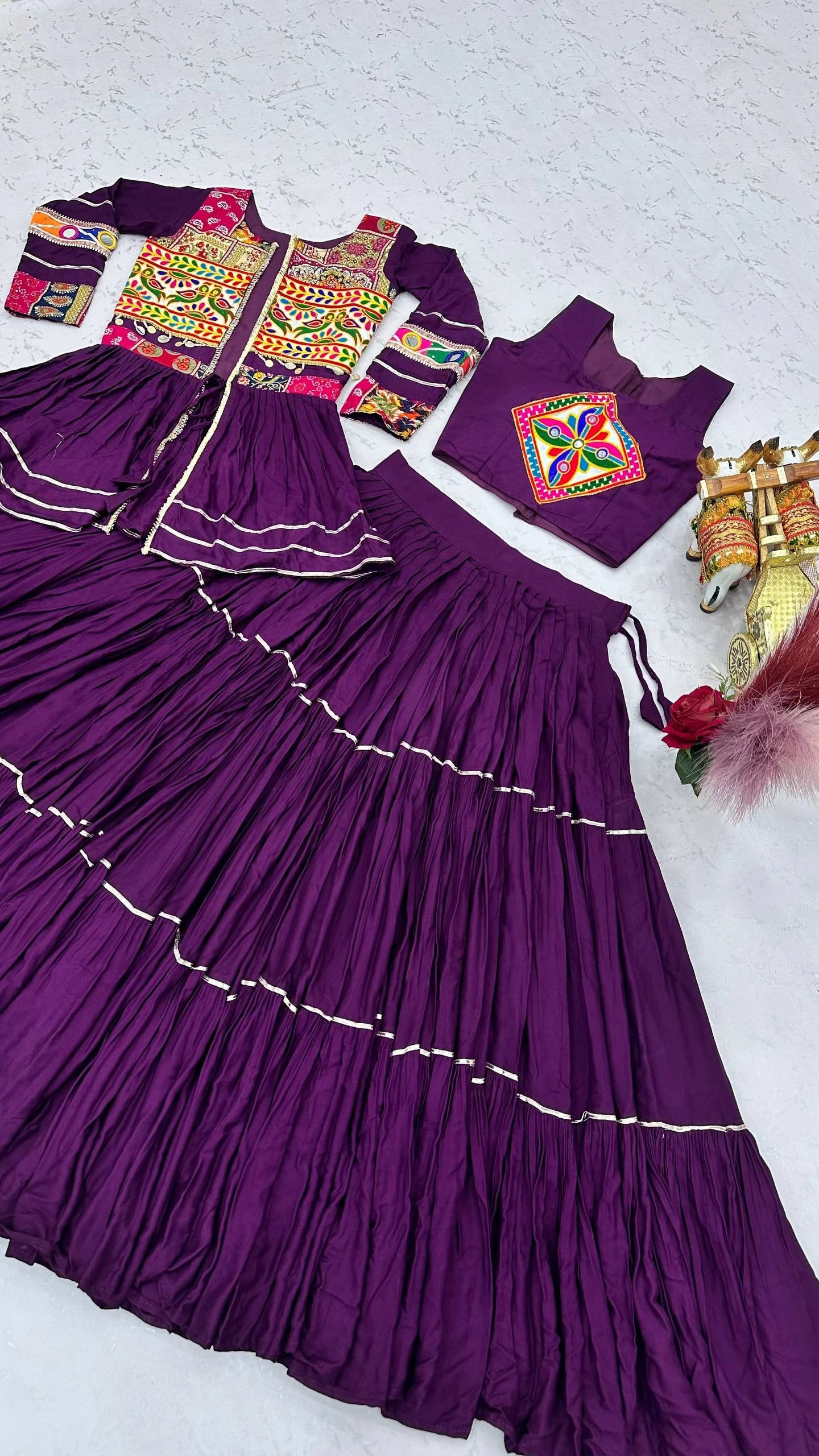 Shree Ram Creation Navratri Special Gamathi Work Lehenga Choli with Koti