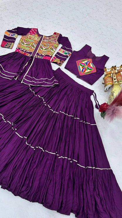 Shree Ram Creation Navratri Special Gamathi Work Lehenga Choli with Koti