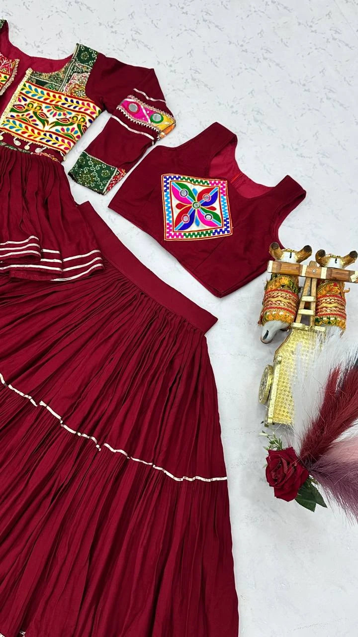 Shree Ram Creation Navratri Special Gamathi Work Lehenga Choli with Koti