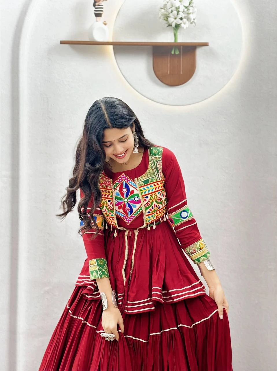 Shree Ram Creation Navratri Special Gamathi Work Lehenga Choli with Koti
