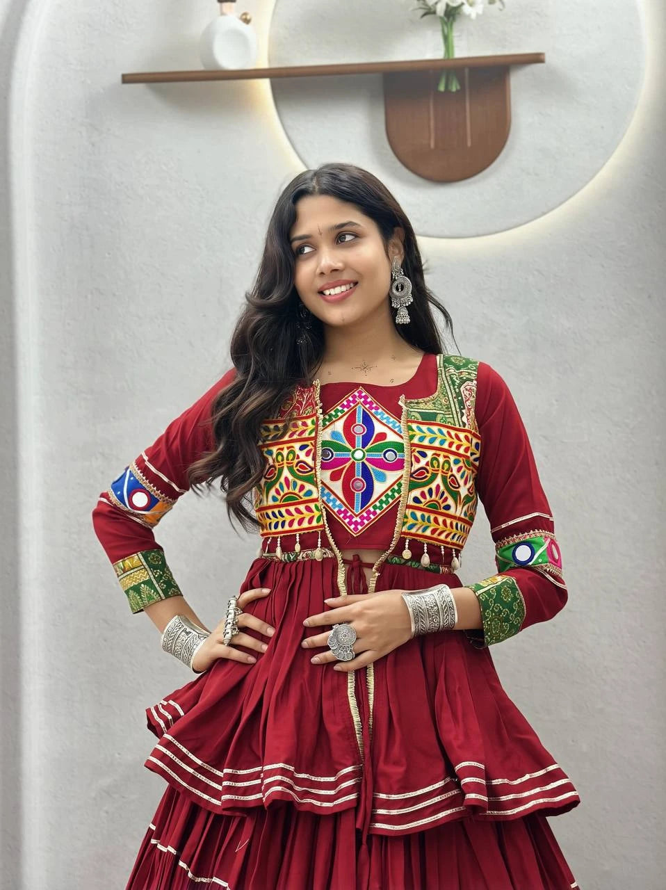 Shree Ram Creation Navratri Special Gamathi Work Lehenga Choli with Koti
