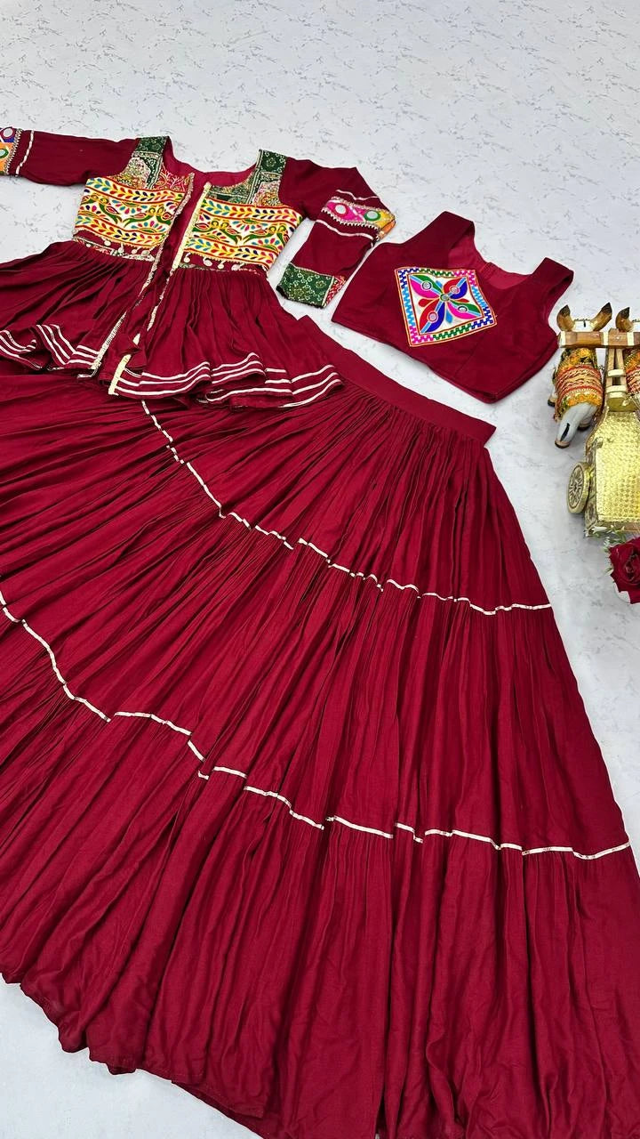 Shree Ram Creation Navratri Special Gamathi Work Lehenga Choli with Koti