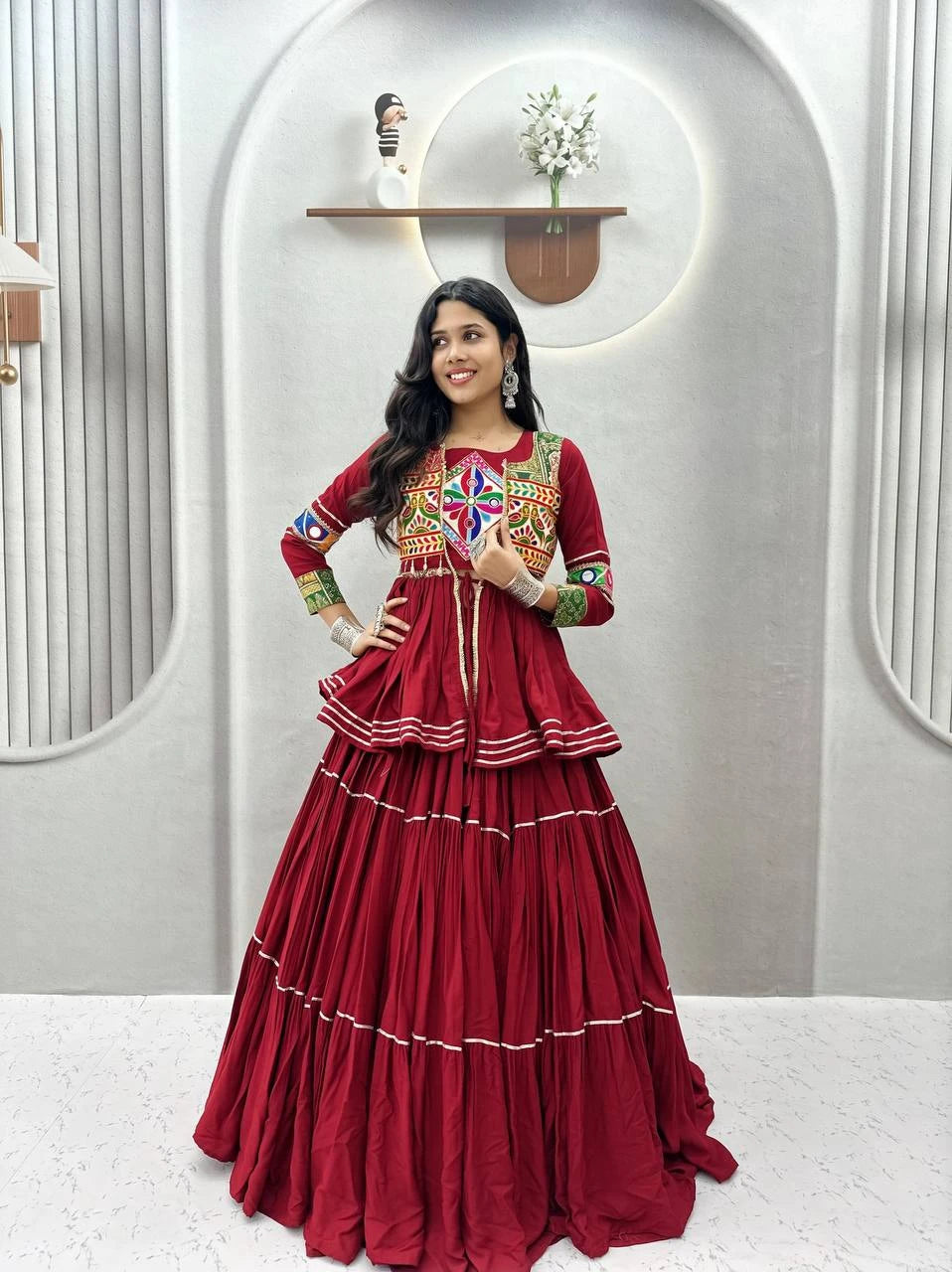 Shree Ram Creation Navratri Special Gamathi Work Lehenga Choli with Koti