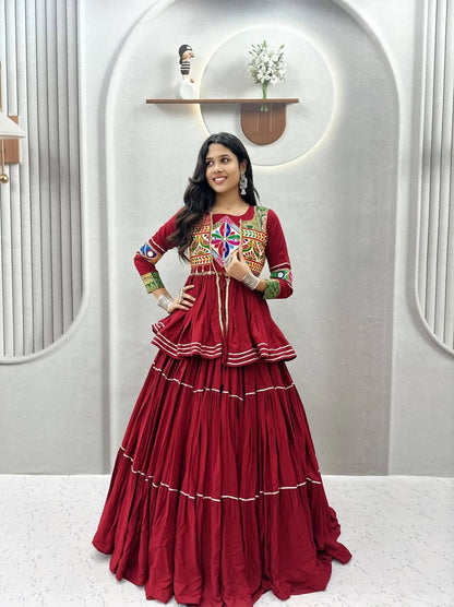Shree Ram Creation Navratri Special Gamathi Work Lehenga Choli with Koti