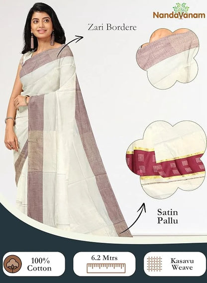 Kerala Kasavu Cotton Saree with Rich Pallu