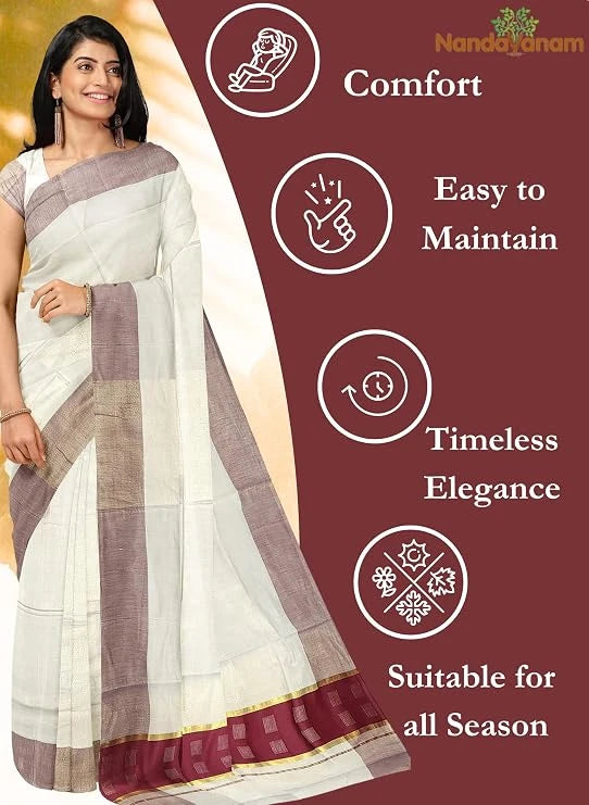 Kerala Kasavu Cotton Saree with Rich Pallu