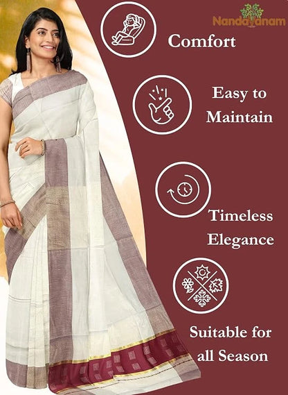 Kerala Kasavu Cotton Saree with Rich Pallu