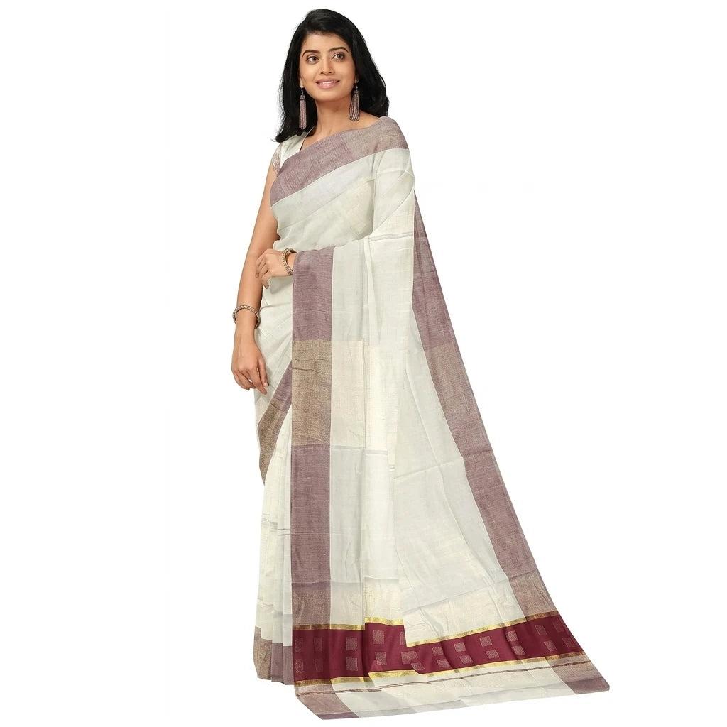 Kerala Kasavu Cotton Saree with Rich Pallu