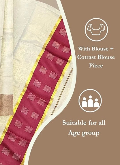 Kerala Kasavu Cotton Saree with Rich Pallu