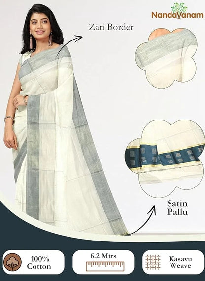 Kerala Kasavu Cotton Saree with Rich Pallu