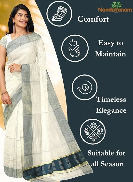Kerala Kasavu Cotton Saree with Rich Pallu
