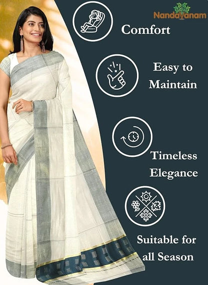 Kerala Kasavu Cotton Saree with Rich Pallu