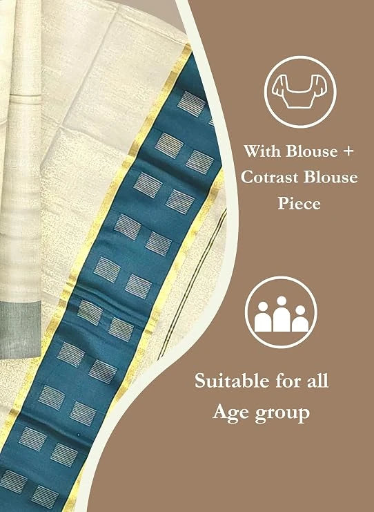 Kerala Kasavu Cotton Saree with Rich Pallu
