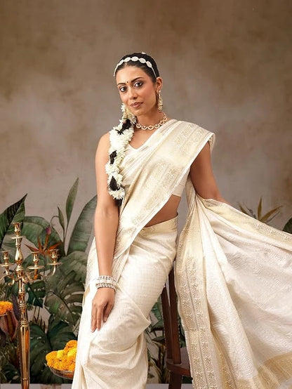 Onam Special Soft Silk Kasavu Saree with Zari Work
