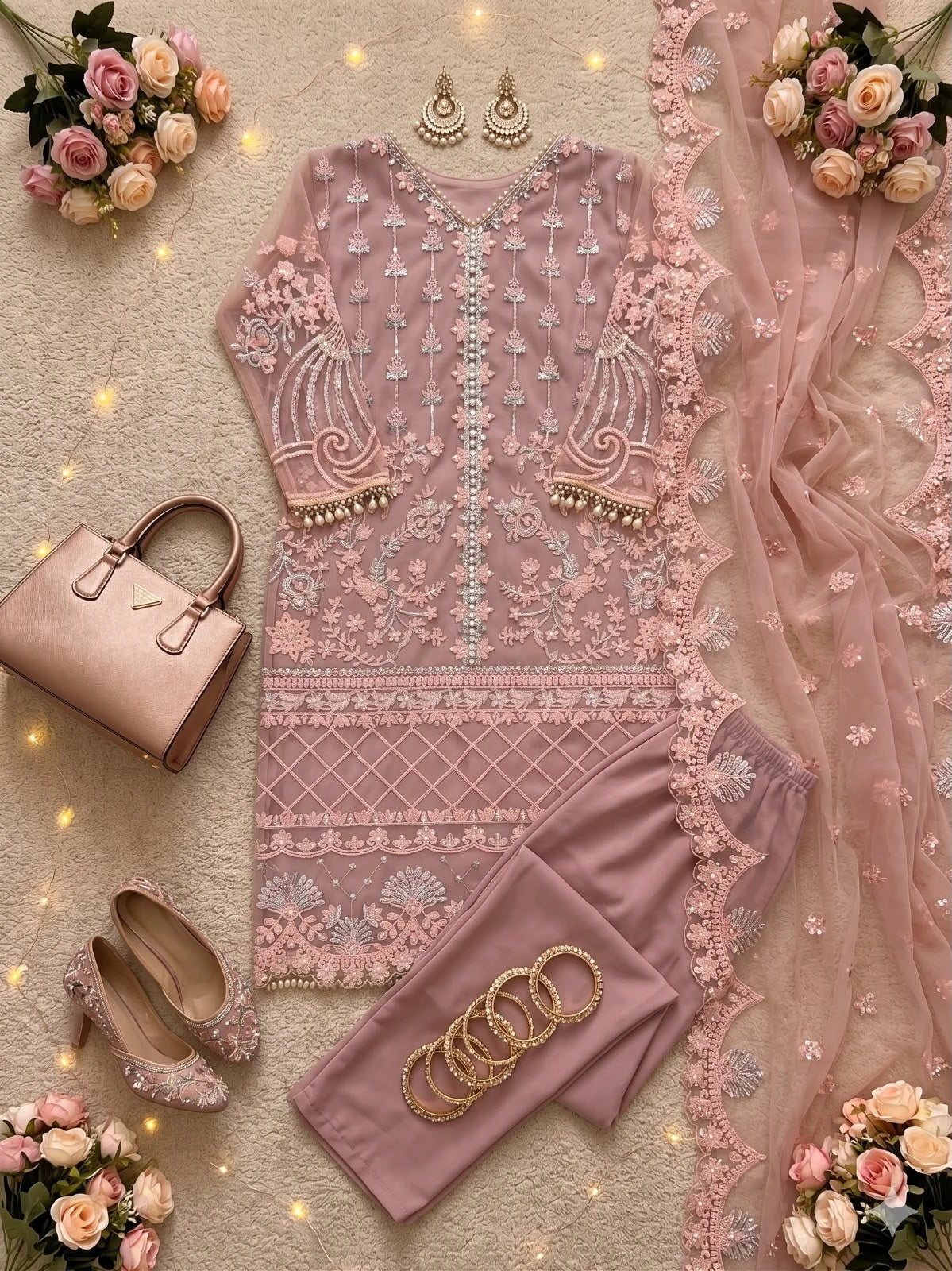 Desire Studio's Designer Heavy Soft Net Sharara Suit Set