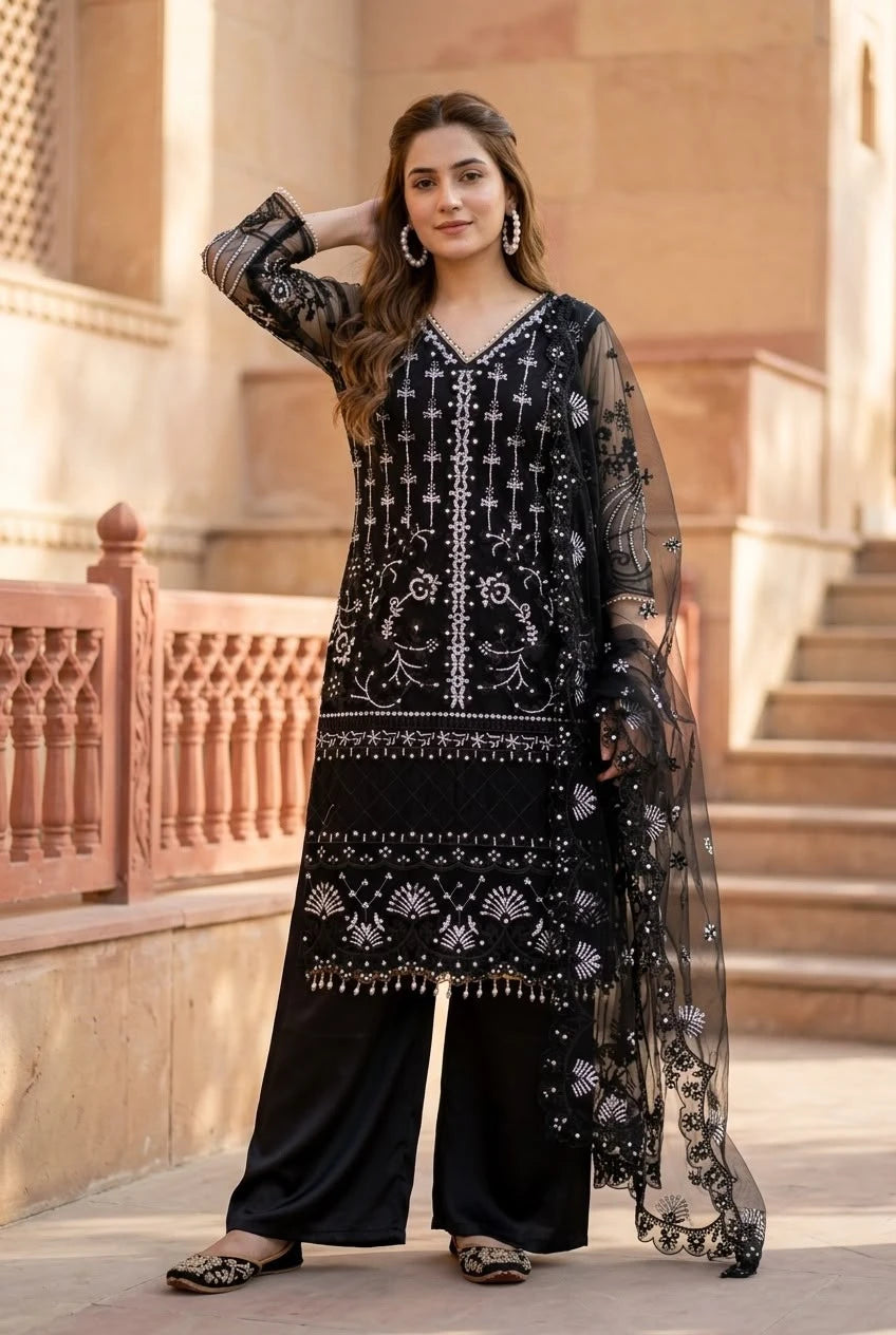 Desire Studio's Designer Heavy Soft Net Sharara Suit Set