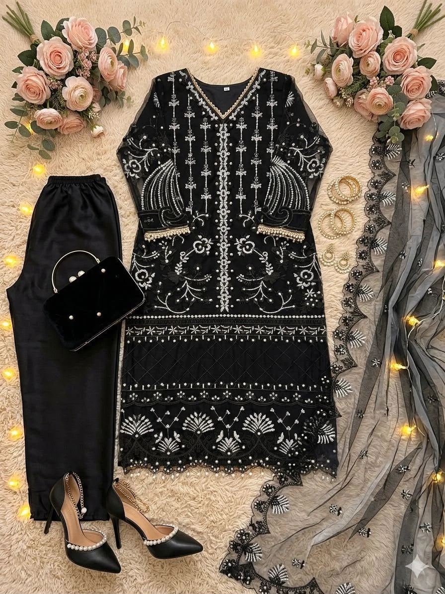Desire Studio's Designer Heavy Soft Net Sharara Suit Set