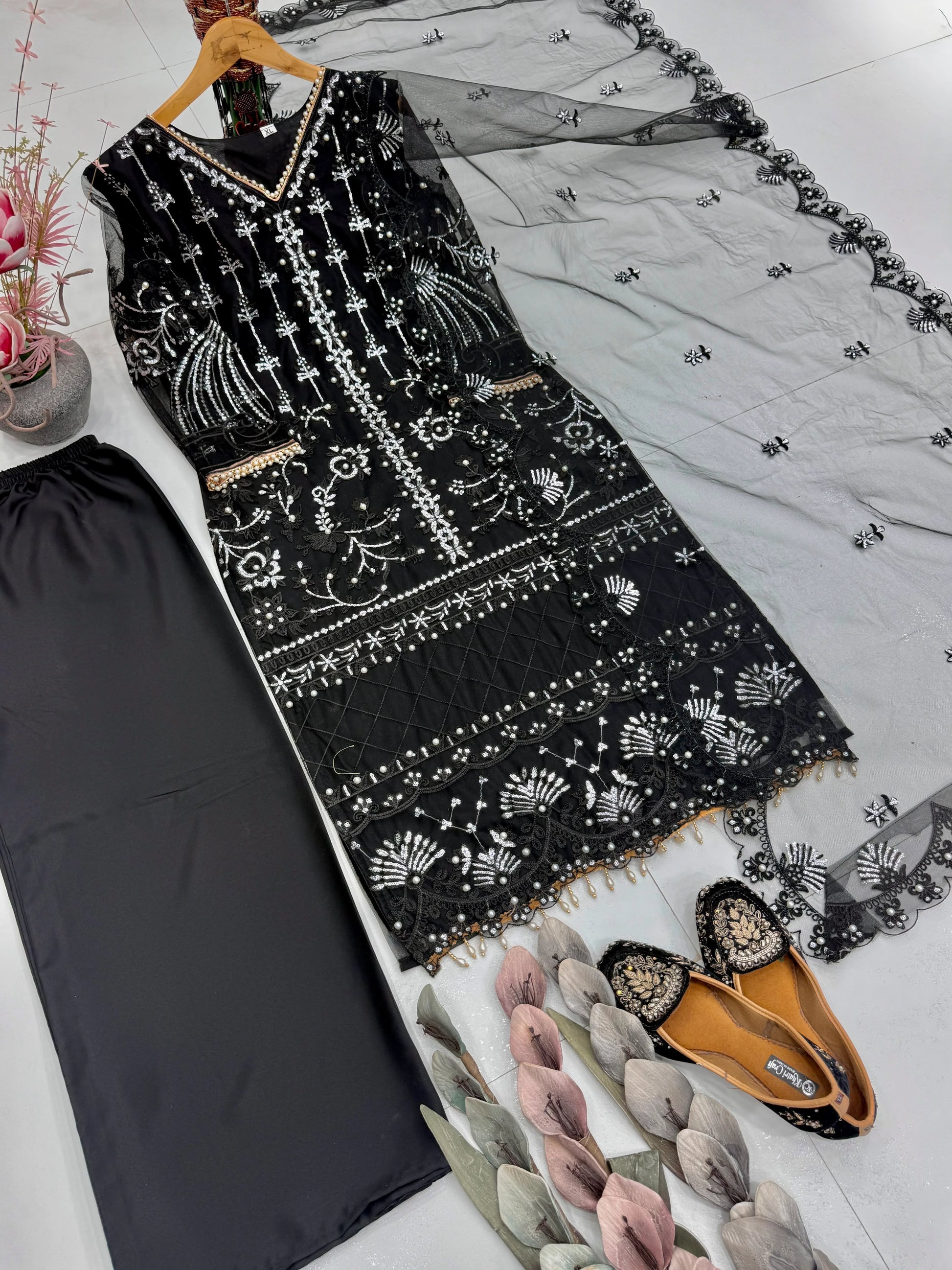 Desire Studio's Designer Heavy Soft Net Sharara Suit Set