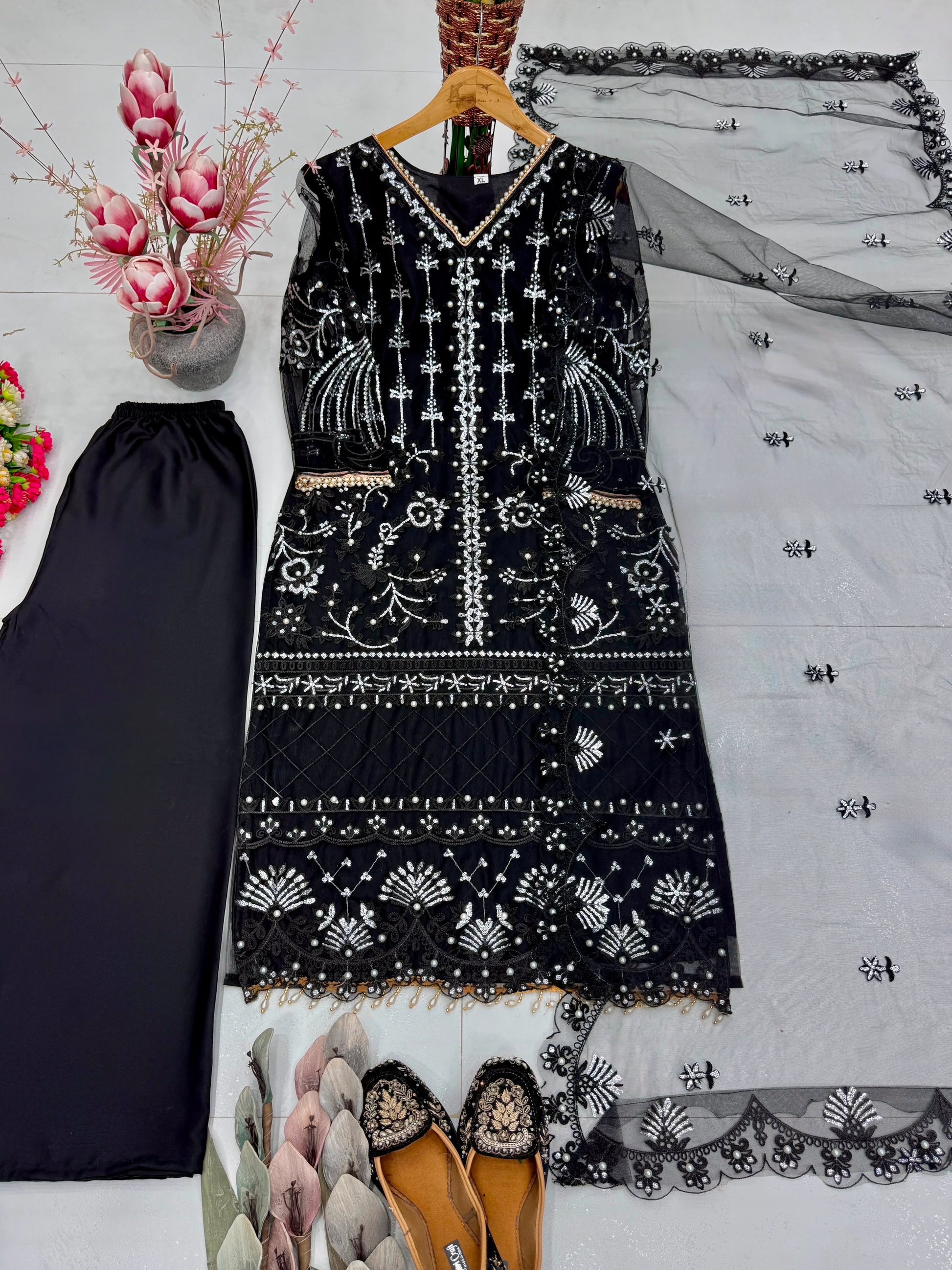 Desire Studio's Designer Heavy Soft Net Sharara Suit Set