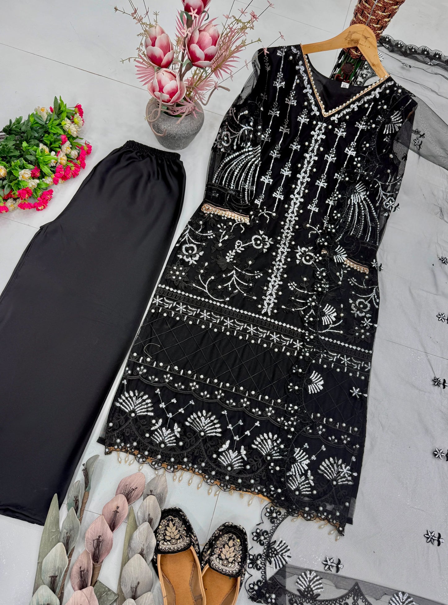 Desire Studio's Designer Heavy Soft Net Sharara Suit Set