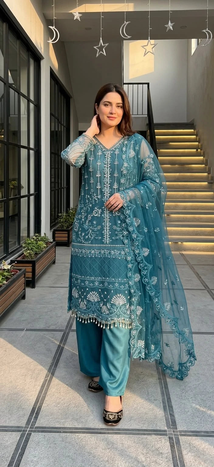 Desire Studio's Designer Heavy Soft Net Sharara Suit Set