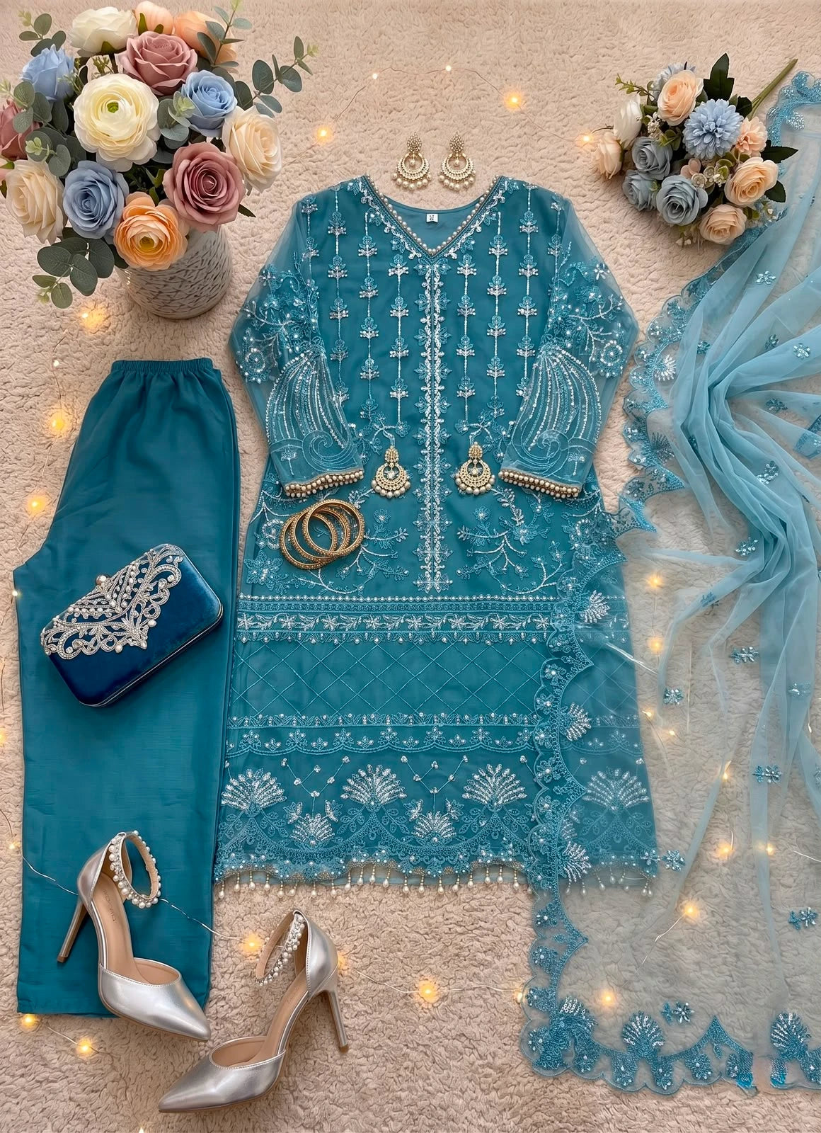 Desire Studio's Designer Heavy Soft Net Sharara Suit Set
