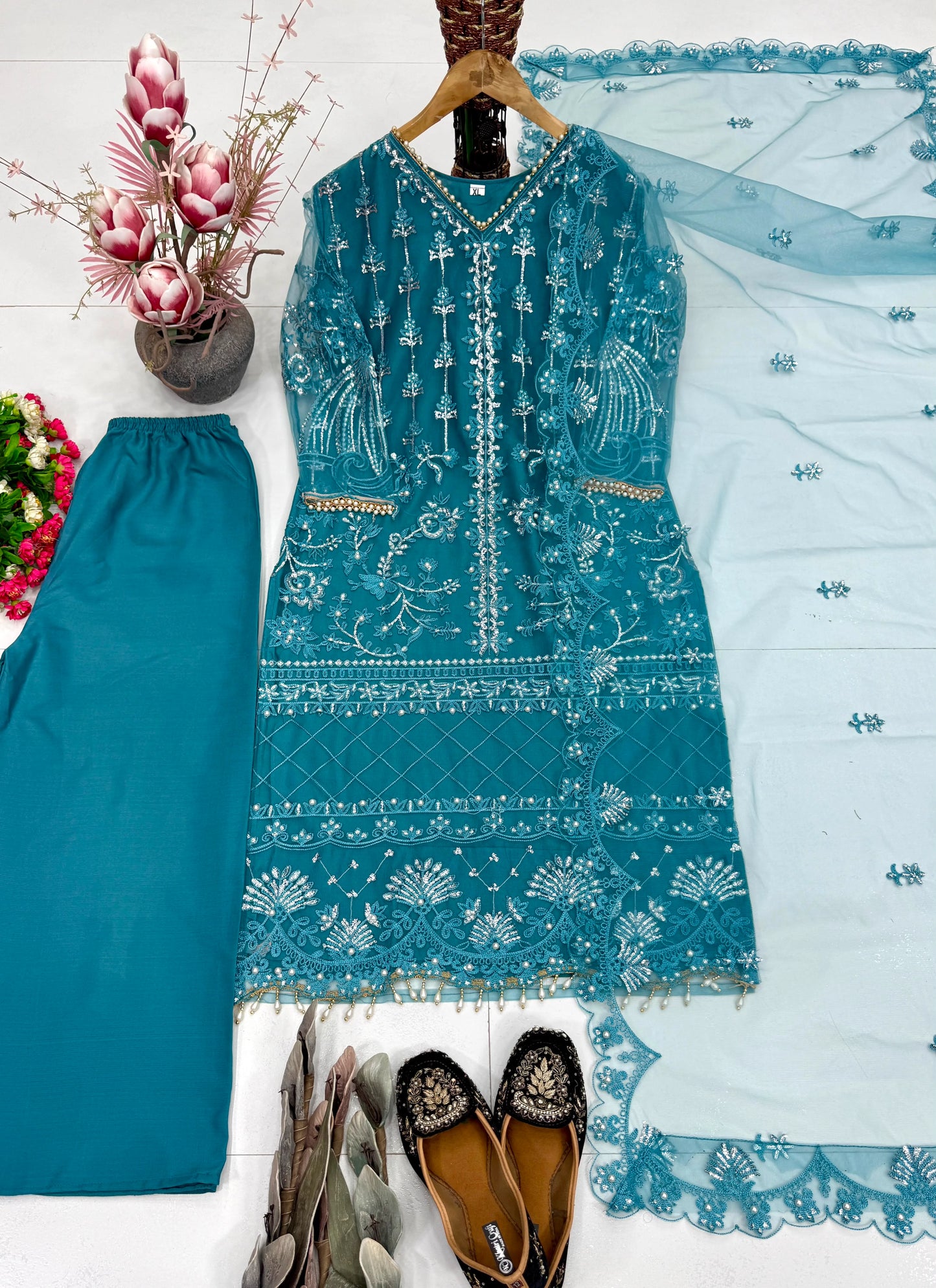 Desire Studio's Designer Heavy Soft Net Sharara Suit Set
