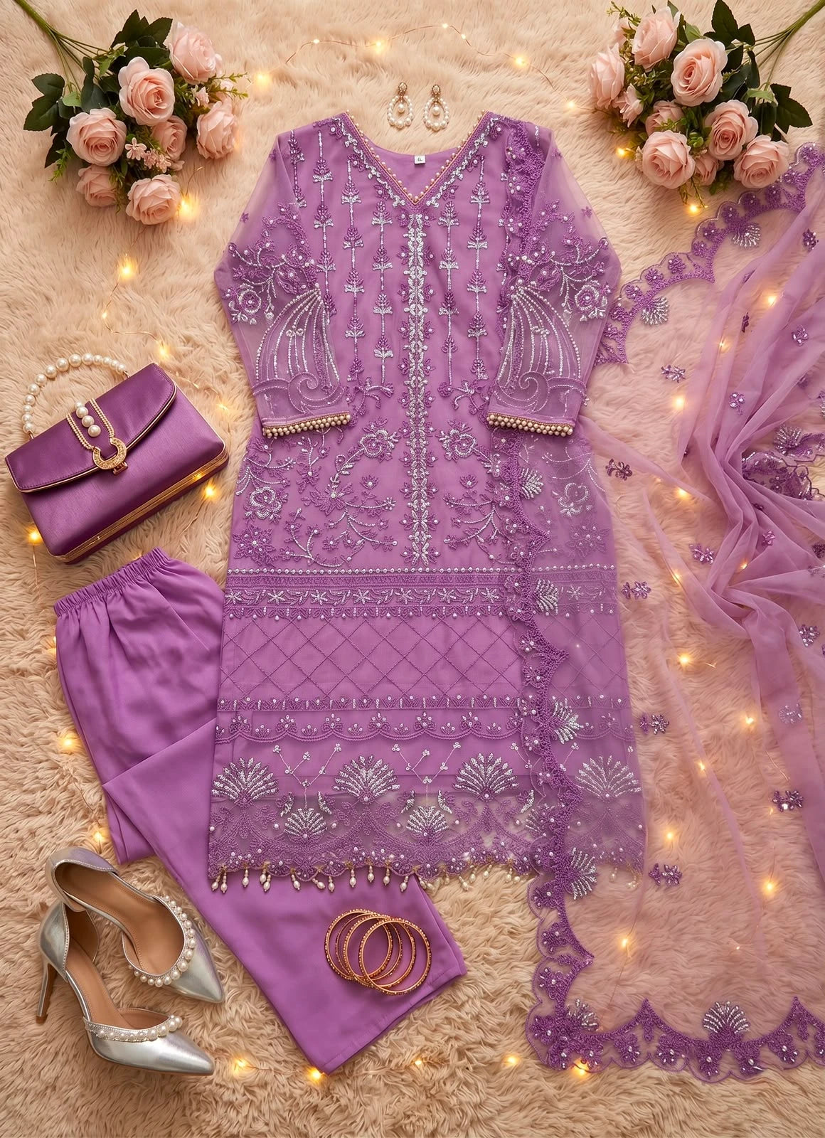 Desire Studio's Designer Heavy Soft Net Sharara Suit Set