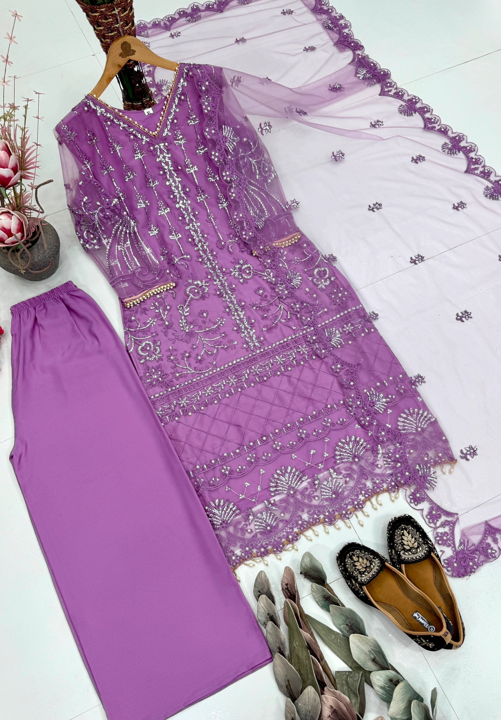 Desire Studio's Designer Heavy Soft Net Sharara Suit Set