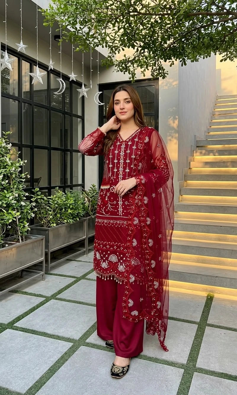Desire Studio's Designer Heavy Soft Net Sharara Suit Set