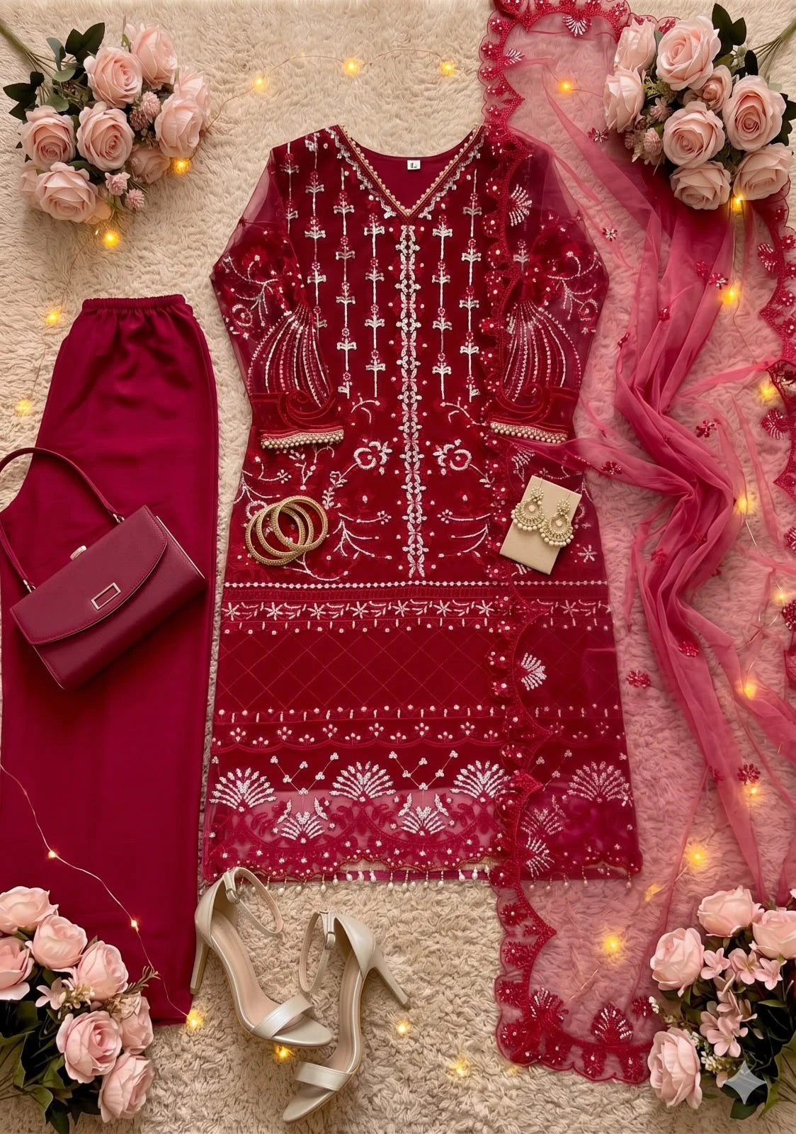 Desire Studio's Designer Heavy Soft Net Sharara Suit Set
