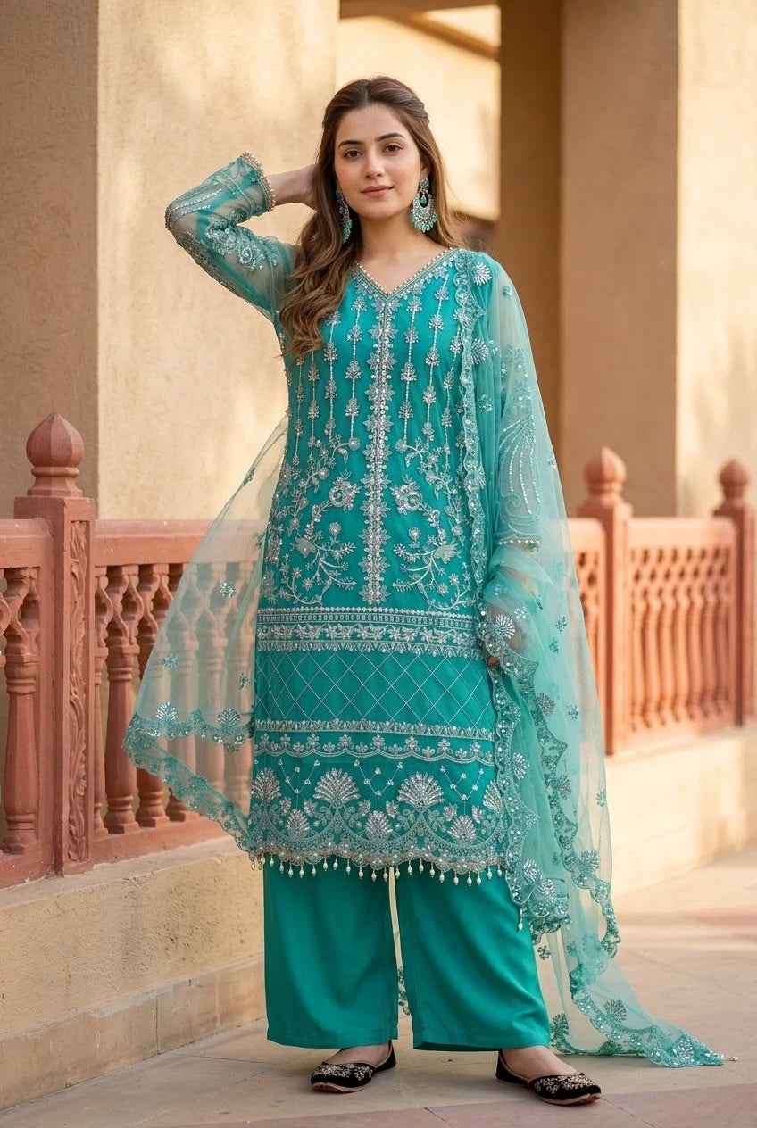 Desire Studio's Designer Heavy Soft Net Sharara Suit Set