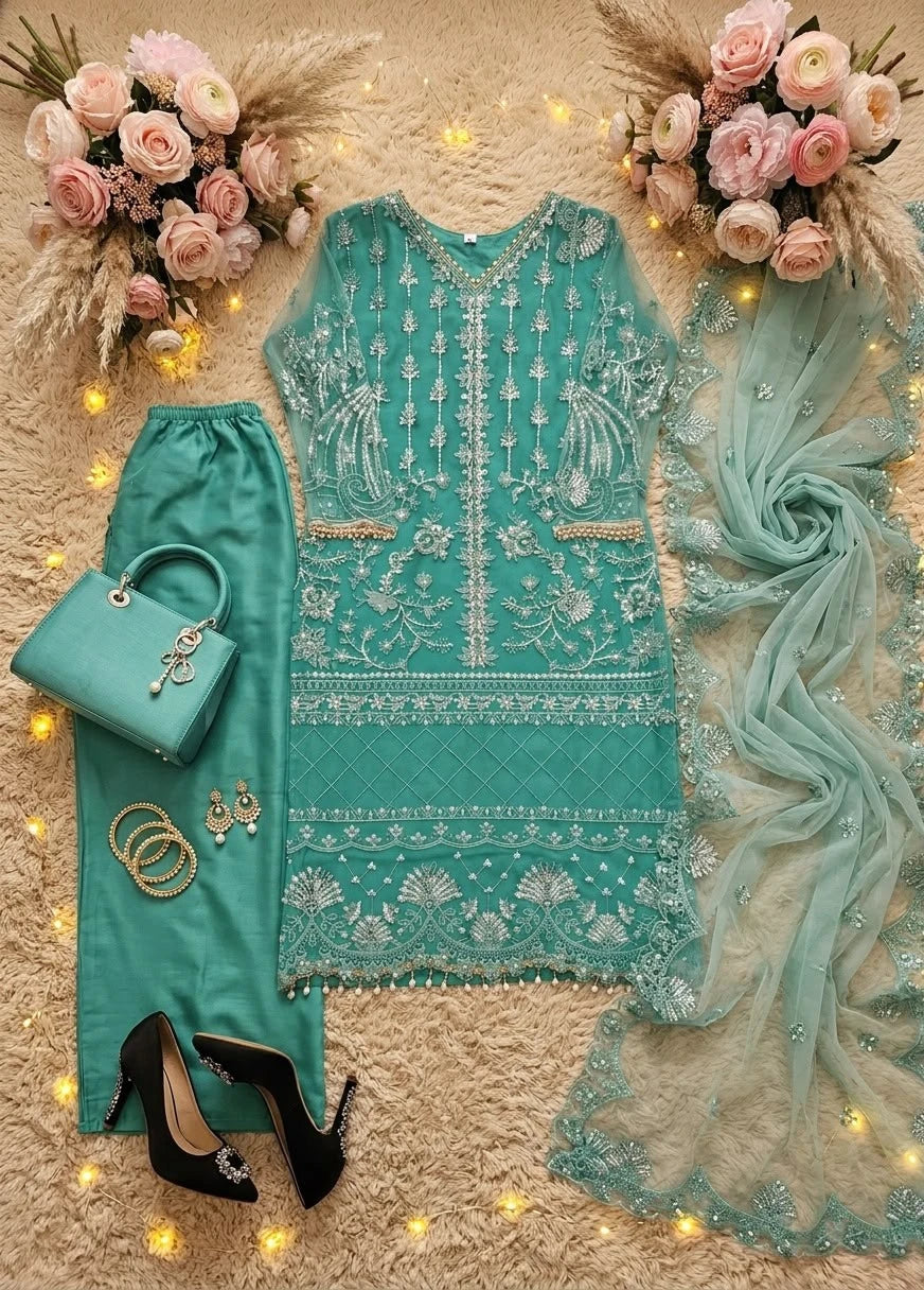Desire Studio's Designer Heavy Soft Net Sharara Suit Set