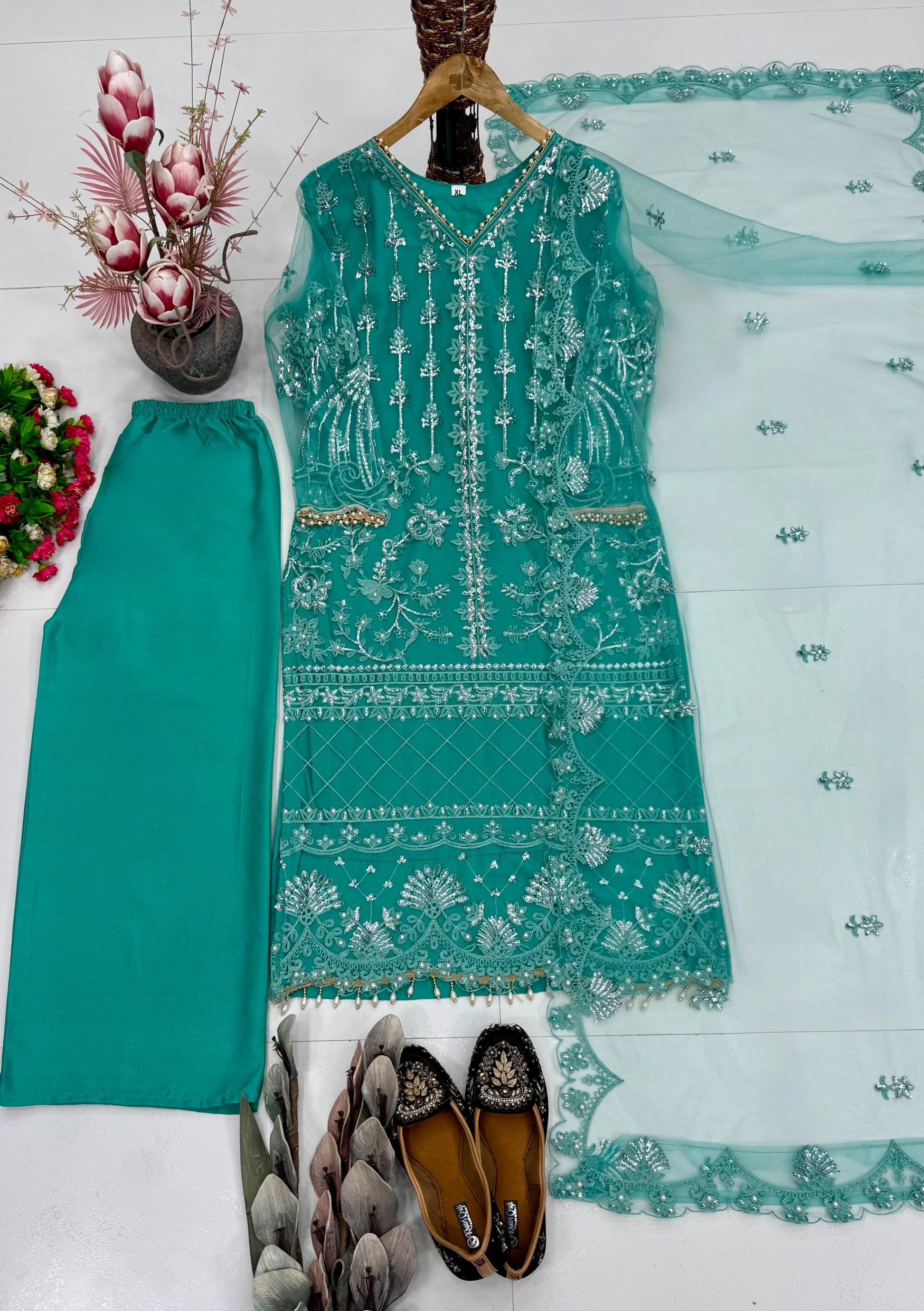 Desire Studio's Designer Heavy Soft Net Sharara Suit Set
