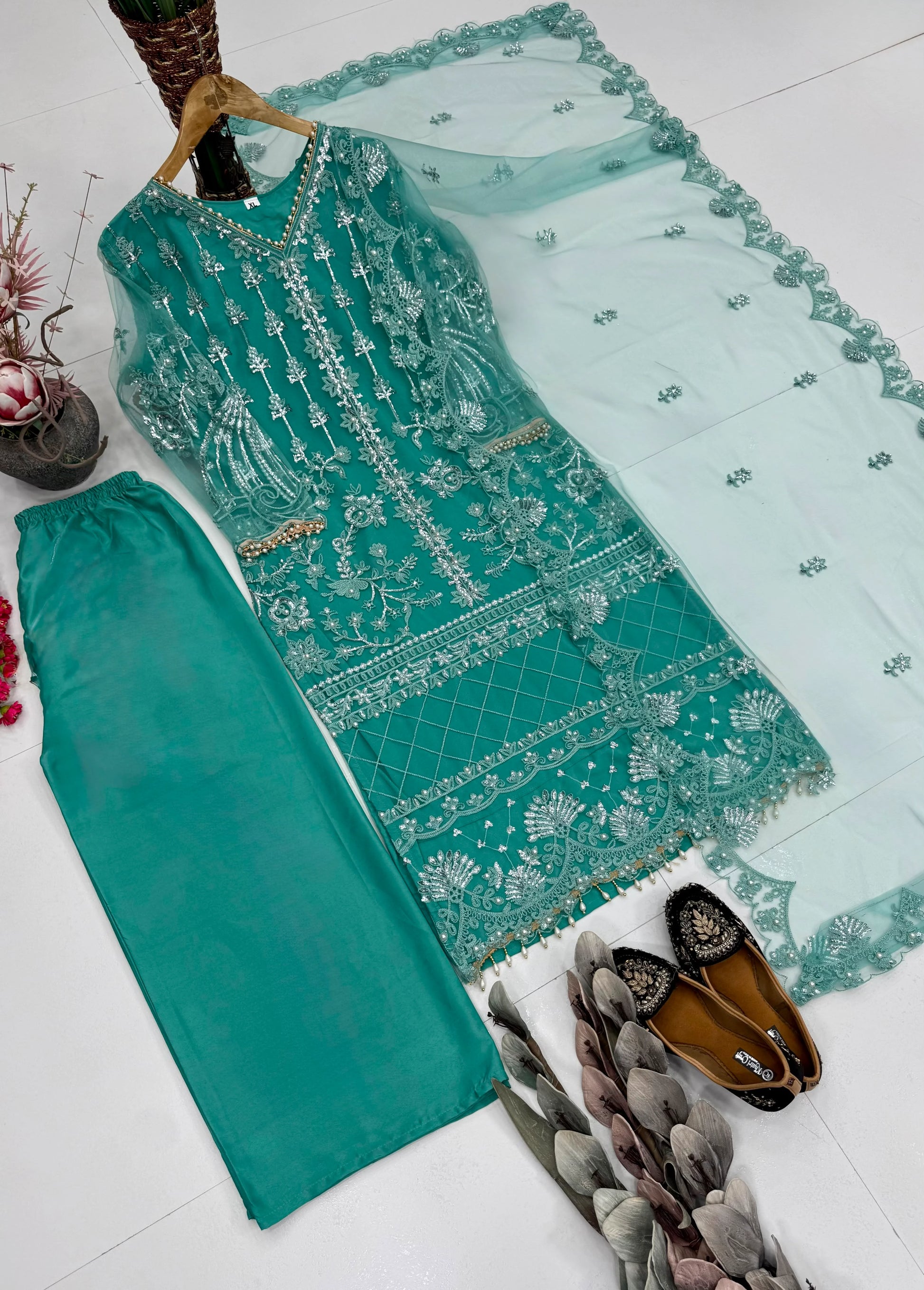 Desire Studio's Designer Heavy Soft Net Sharara Suit Set