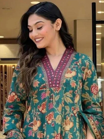 Vastra Creation's A-Line Printed Premium Cotton Blend Suit