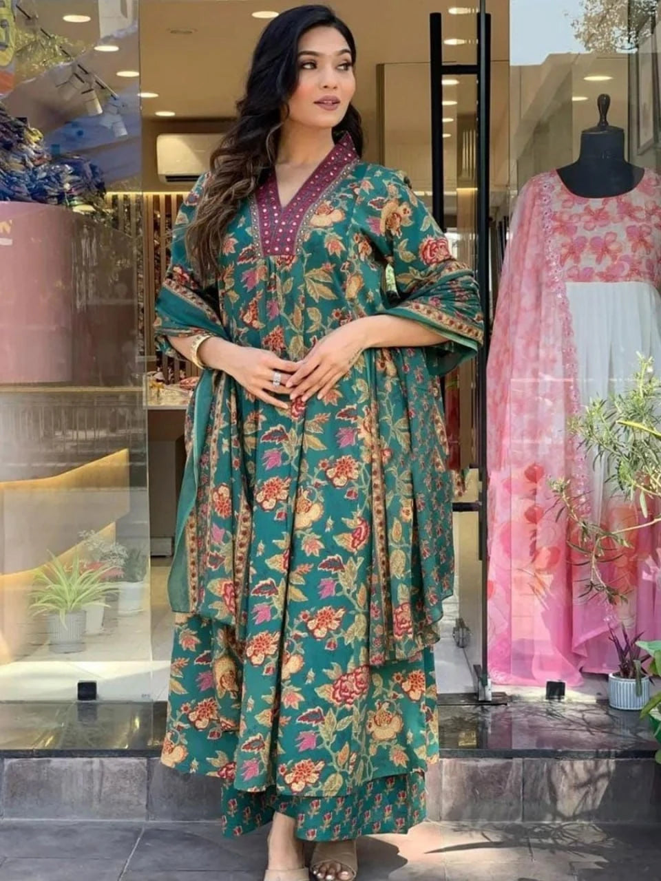 Vastra Creation's A-Line Printed Premium Cotton Blend Suit