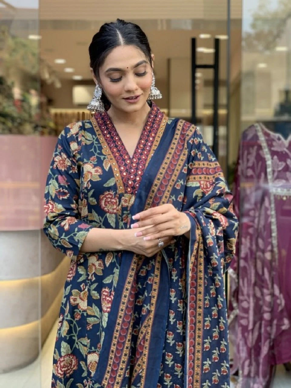 Vastra Creation's A-Line Printed Premium Cotton Blend Suit