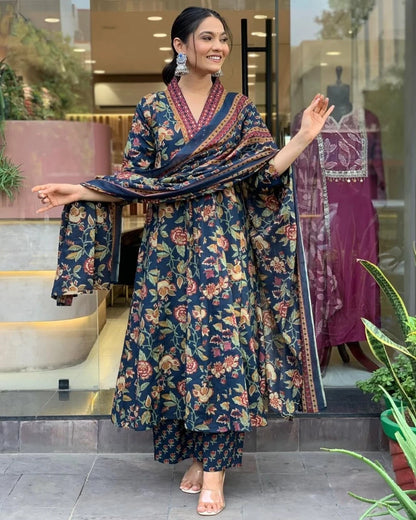 Vastra Creation's A-Line Printed Premium Cotton Blend Suit