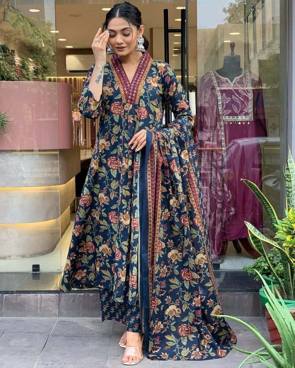 Vastra Creation's A-Line Printed Premium Cotton Blend Suit