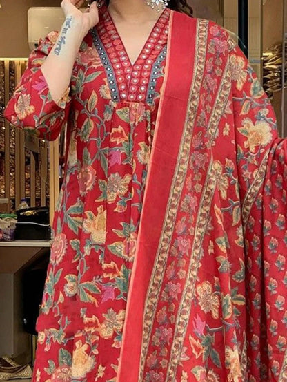 Vastra Creation's A-Line Printed Premium Cotton Blend Suit
