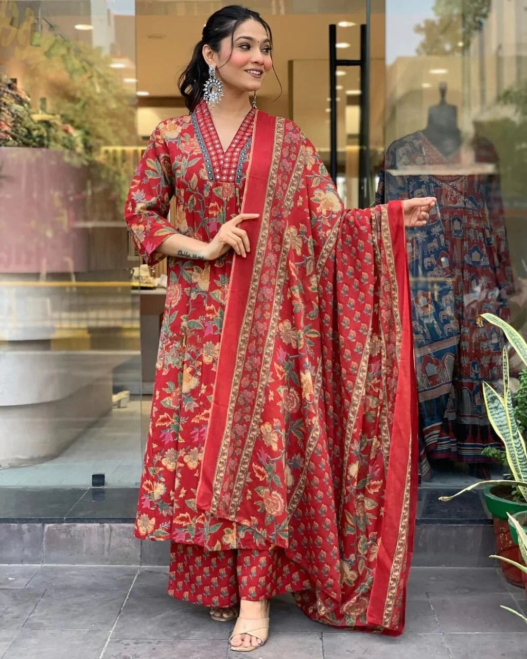 Vastra Creation's A-Line Printed Premium Cotton Blend Suit