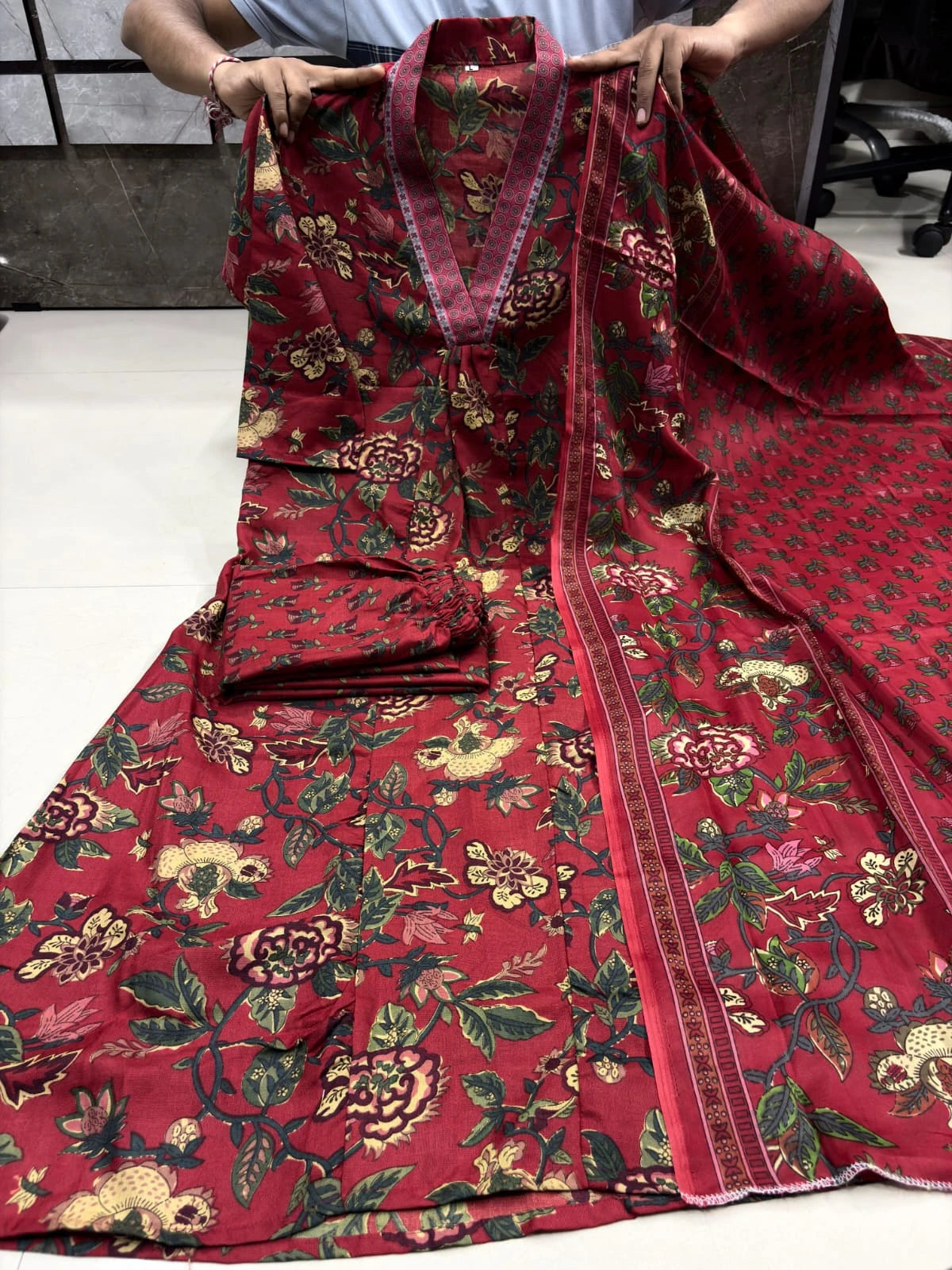 Vastra Creation's A-Line Printed Premium Cotton Blend Suit