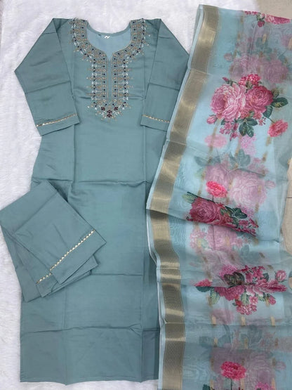 Vastra Creation's Heavy Embroidered Viscose Roman Silk Suit Set