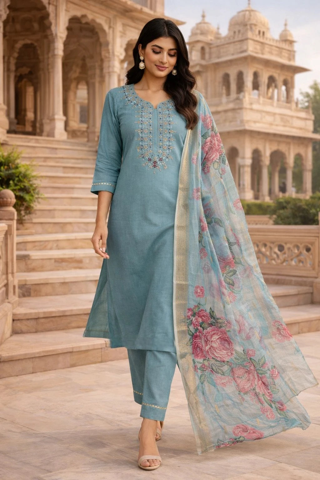 Vastra Creation's Heavy Embroidered Viscose Roman Silk Suit Set
